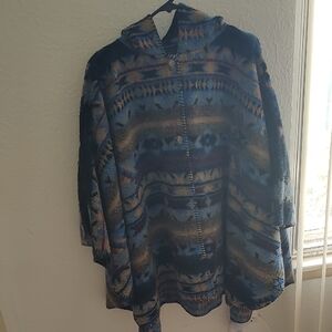 Boho Patterned Hooded Jacket in Blue